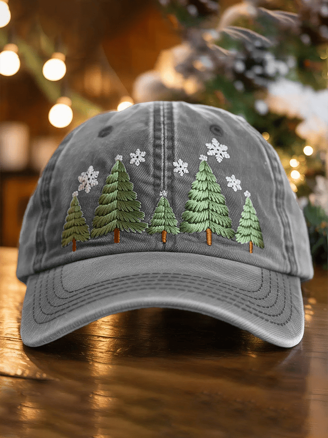 Unisex Washed Cotton Christmas Tree Print Hat