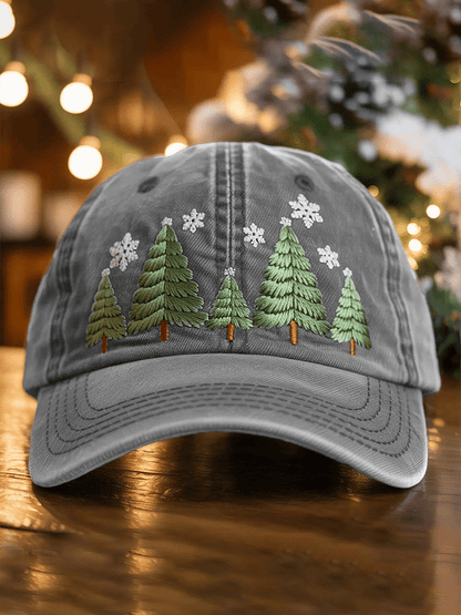 Unisex Washed Cotton Christmas Tree Print Hat