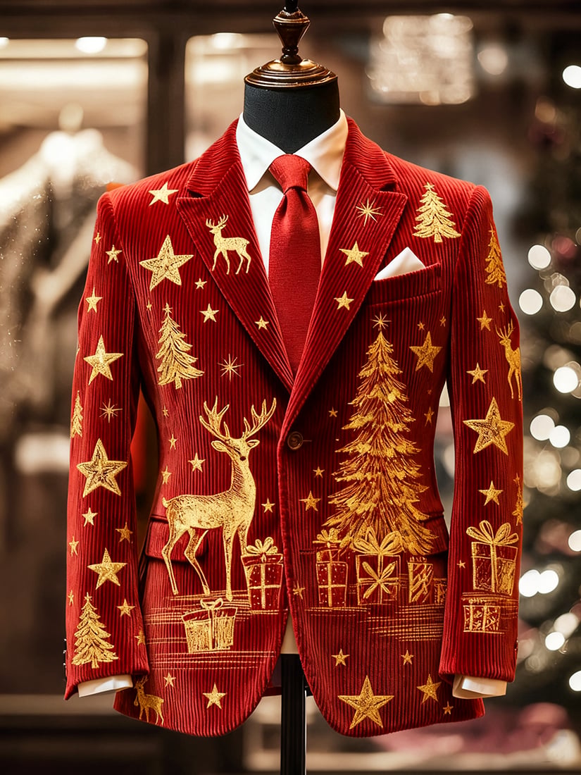 Men's Vintage Casual Christmas Party Corduroy Blazer