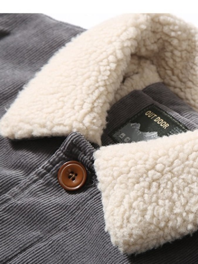 Men's Vintage Thick Warm Lambswool Lapel Corduroy Jacket