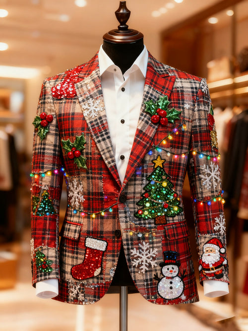 Men's Christmas Casual Print Large Pocket Blazers