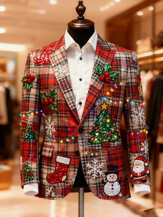 Men's Christmas Casual Print Large Pocket Blazers