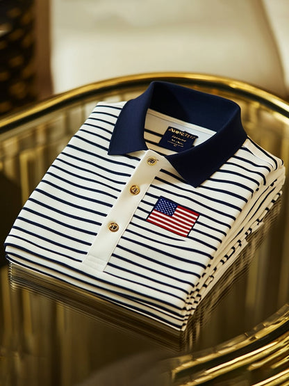 Men's Business Casual Logo Button Short Sleeve Polo Shirt