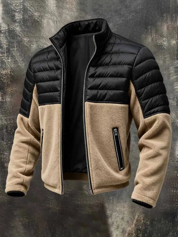 Men's Retro Short-Pile Fleece-Panelled Outdoor Down Jacket