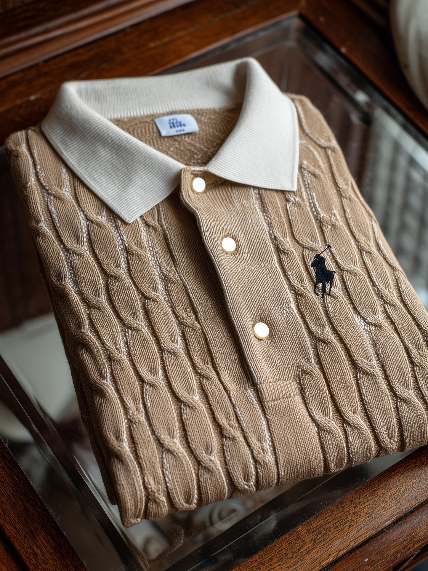 Men's Classic Business Casual Short Sleeve Cable Texture Polo Shirt