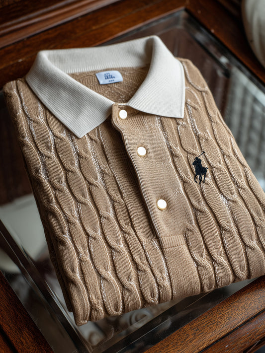 Men's Classic Business Casual Short Sleeve Cable Texture Polo Shirt