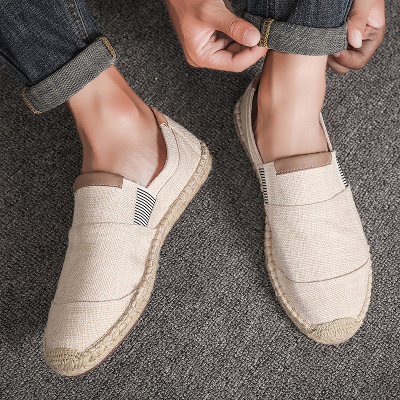 Men's Casual Stripe PU Decor Slip-On Canvas Espadrilles
