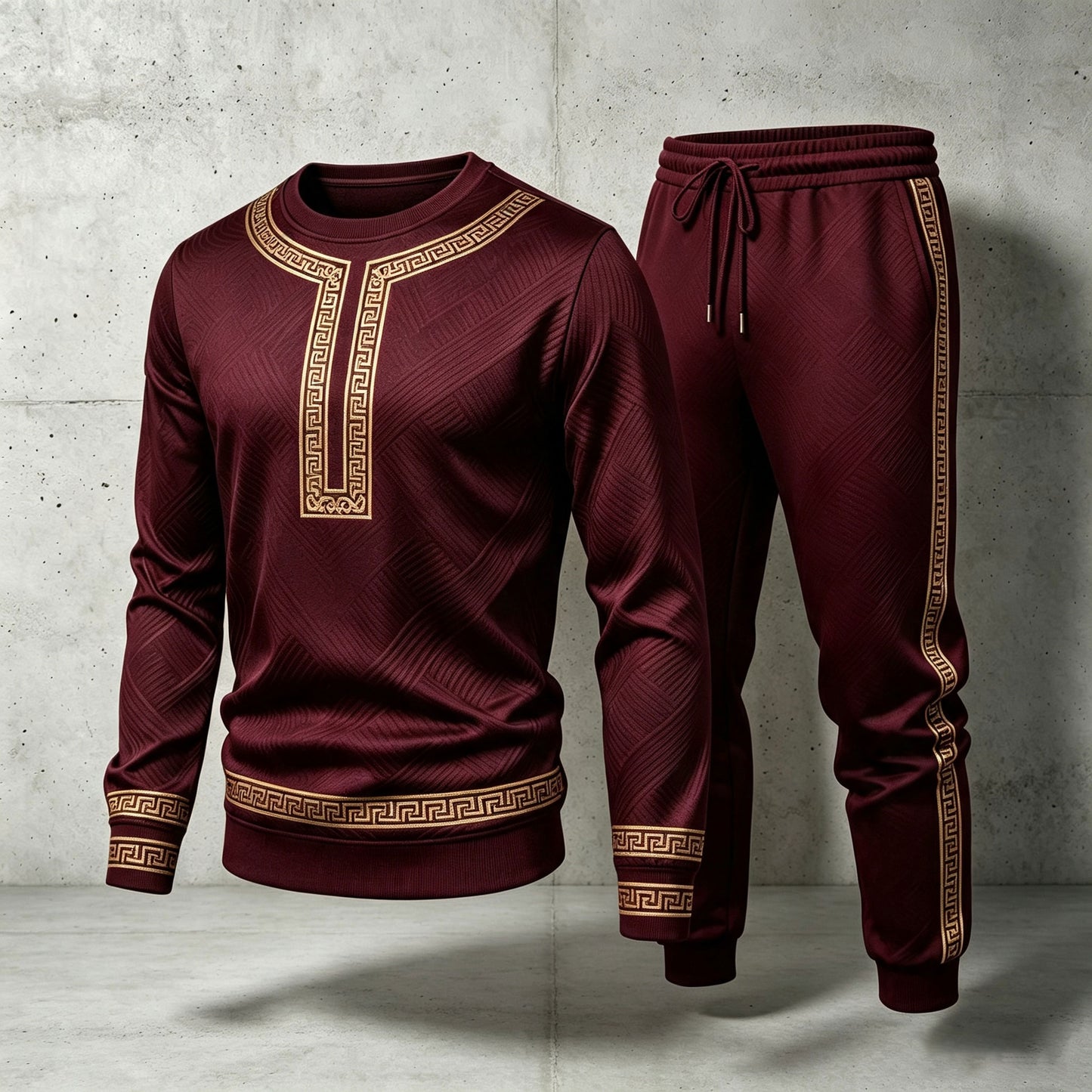 Men's Red Crew-Neck Long-Sleeve Shirt and Pants Set