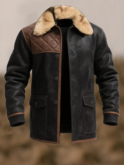 Men's Vintage Warm Suede Stitching Fur Lapel Western Jacket