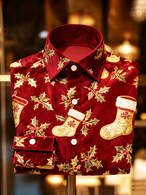 Men's Christmas Holiday Button-Down Long Sleeve Shirt