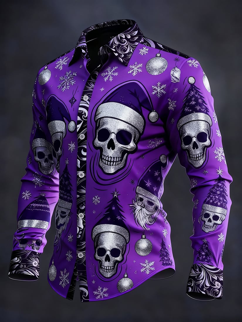 Men's Vintage Skull Christmas Party Long Sleeve Shirt