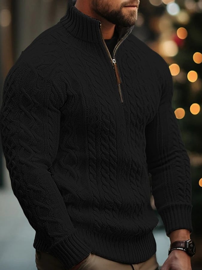 Men's Vintage Half Zip Solid Color Knit Sweater