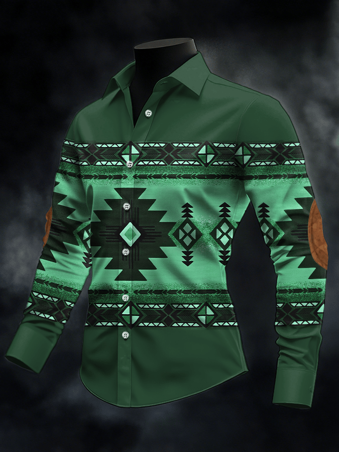 Men's Retro Western Print Casual Shirt