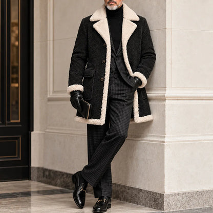 Men's Solid Color Lapel Collar Single Breasted Flap Pockets Sherpa Lined Trench Coat