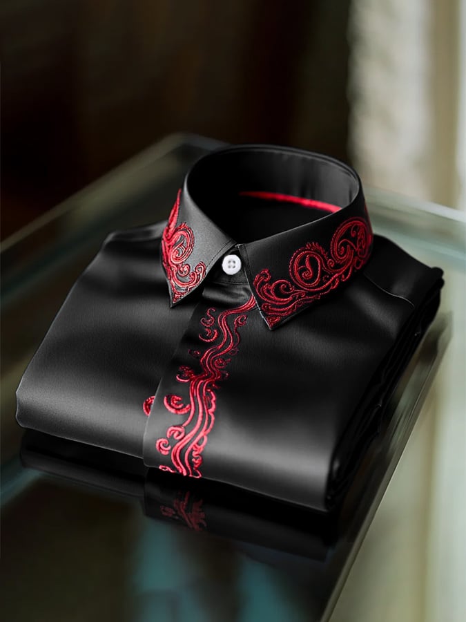 Men's Fashion Business Luxury Design Embroidery Long Sleeve Shirt