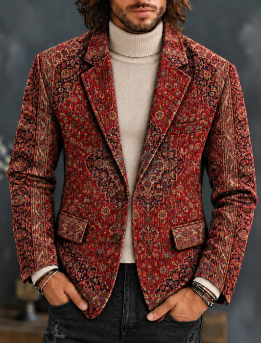 Men's Vintage Ethnic Pattern Print Casual Corduroy Blazer