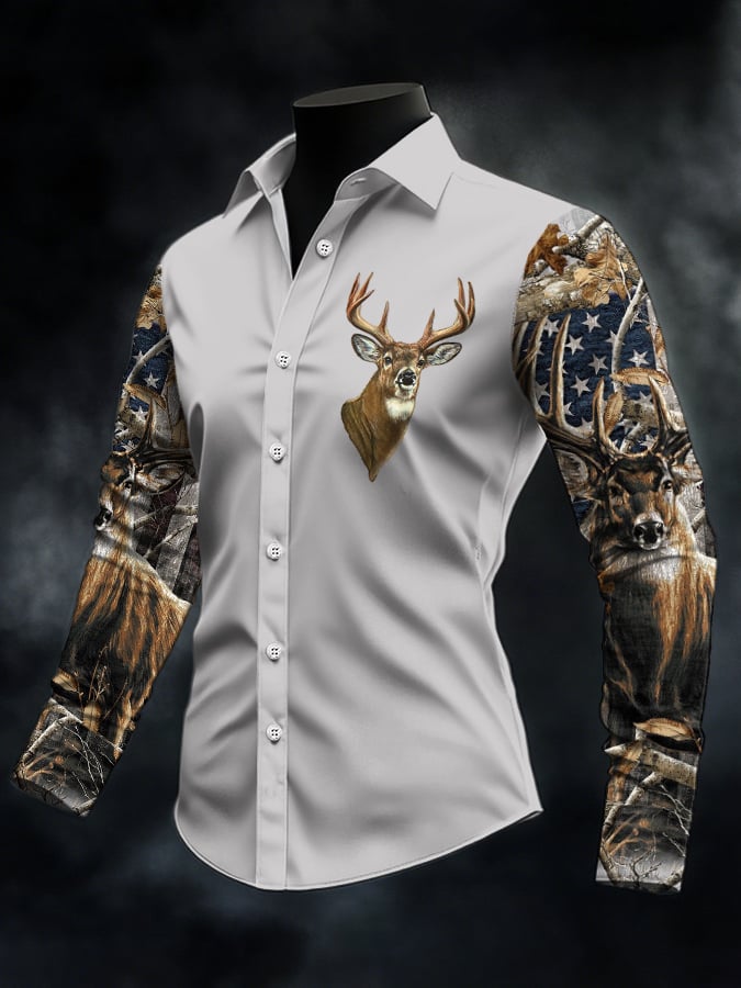 Men's Casual Simple Camouflage Elk Western Style Shirt