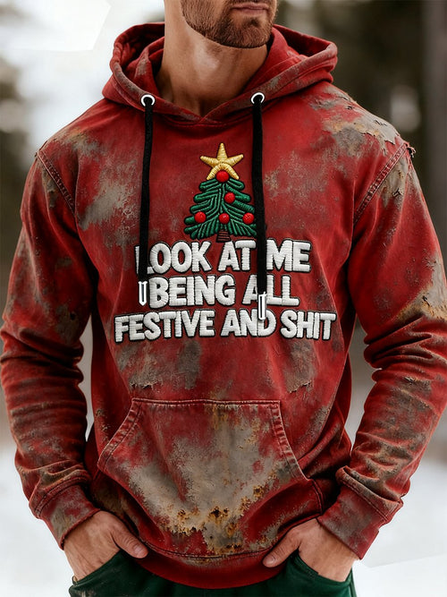 Men's Retro Christmas Print Hoodie