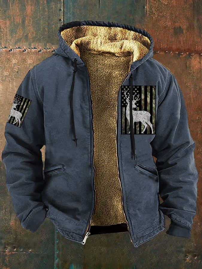 Men's Vintage Elk Flag Print Jacket