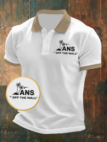 Men's sports LOGO print contrast color casual polo shirt