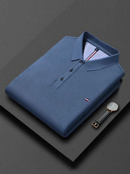 Men's Business Casual Logo Button Short Sleeve Polo Shirt