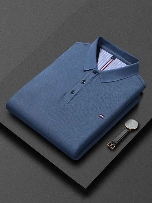 Men's Business Casual Logo Button Short Sleeve Polo Shirt