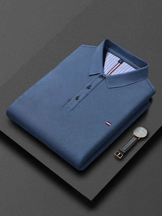 Men's Business Casual Logo Button Short Sleeve Polo Shirt