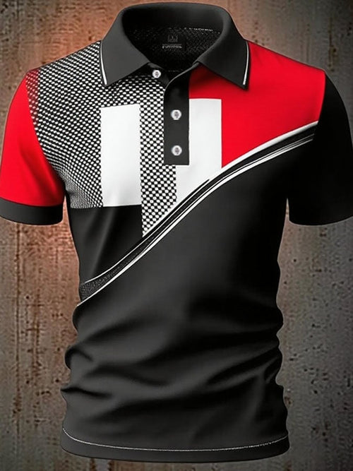 Men'S Casual Classic Contrast Color Print Business Short-Sleeved Polo Shirt