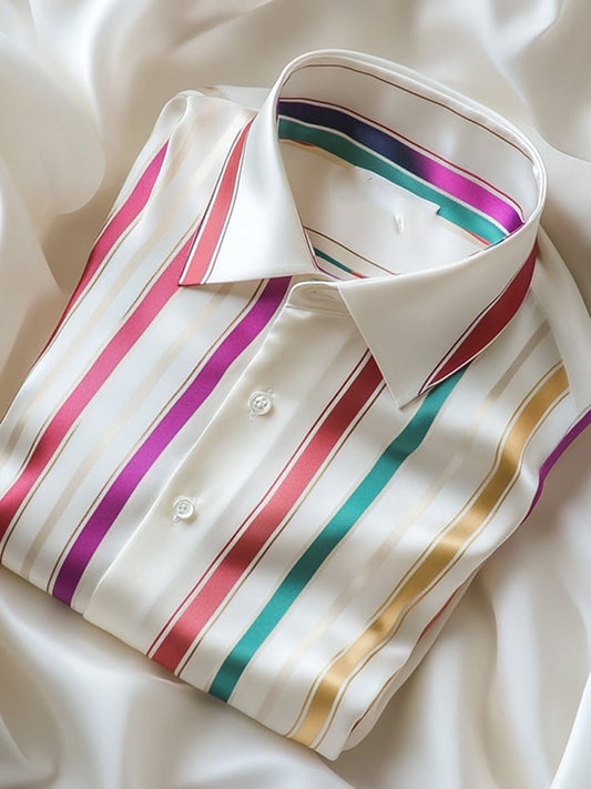 Men's Business Casual Striped Lapel Short Sleeve Shirt