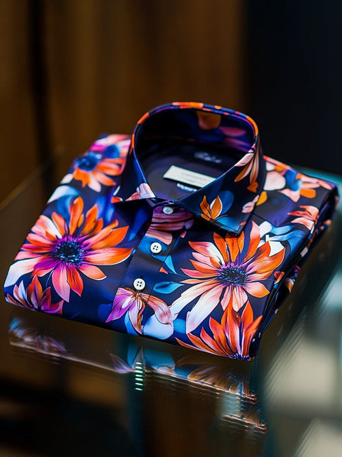 Men's Satin Luxe Print Short Sleeve Button Shirt