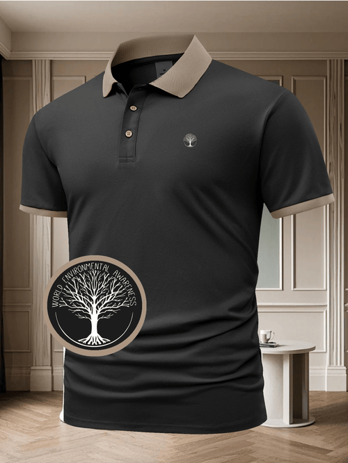 Men's Business Logo Button-Down Short Sleeve Polo Shirt