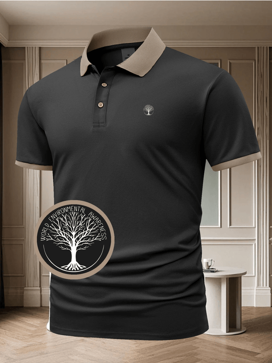 Men's Business Logo Button-Down Short Sleeve Polo Shirt