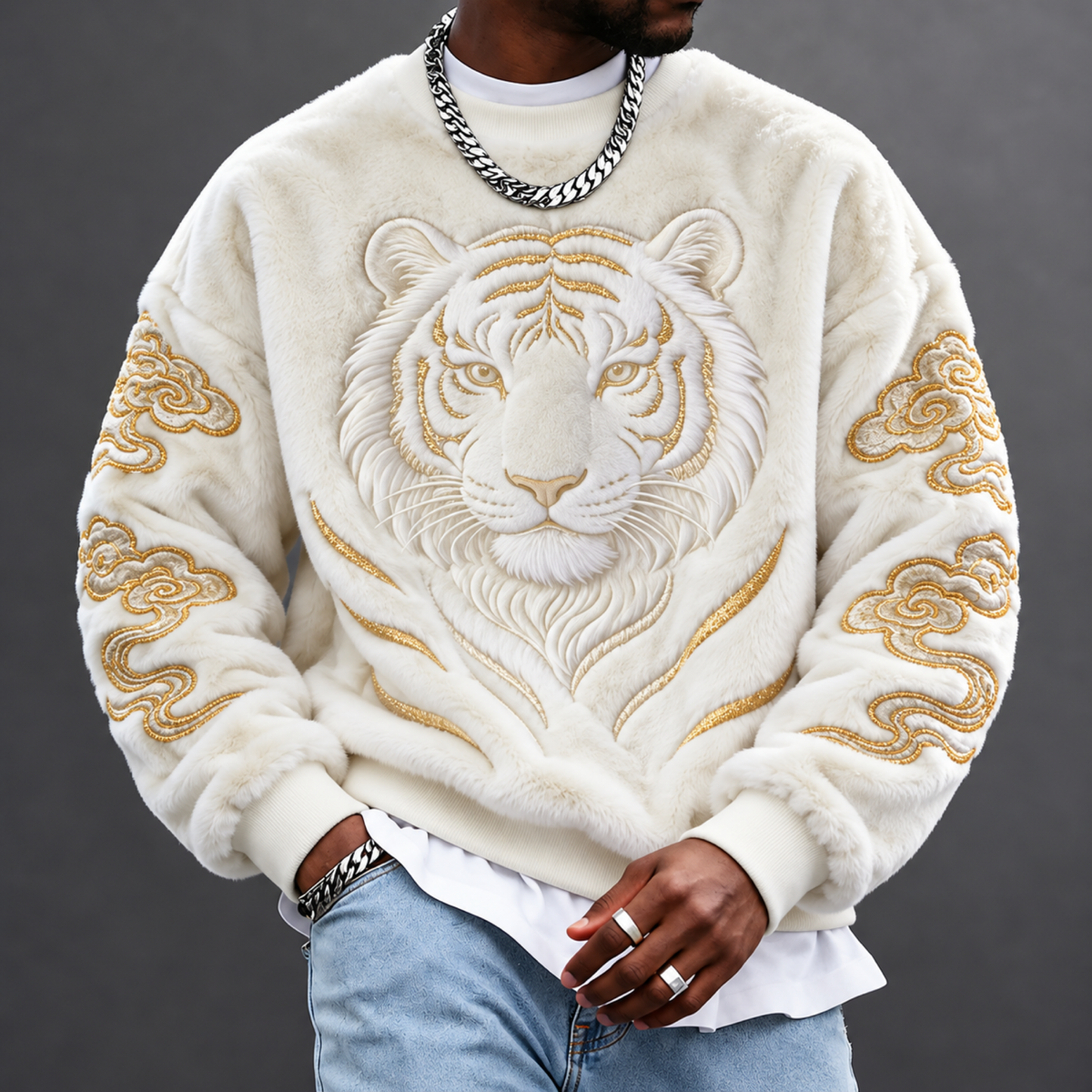 Men's Lion-Print Crewneck Sweatshirt