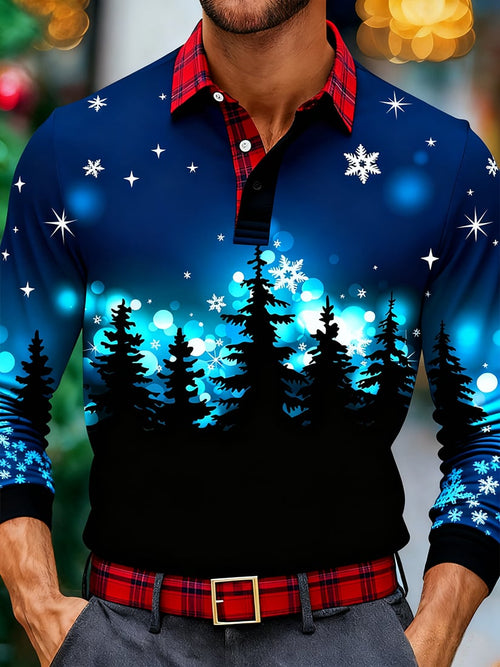 Men's Christmas Business Long-Sleeve Polo Shirt