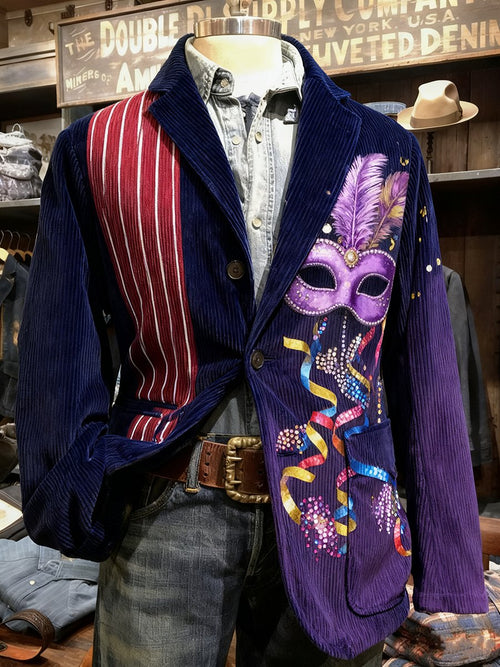 Men's Vintage Casual Cologne Carnival Corduroy Suit Jacket