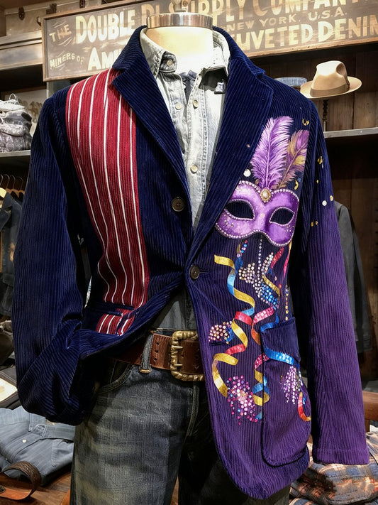Men's Vintage Casual Cologne Carnival Corduroy Suit Jacket