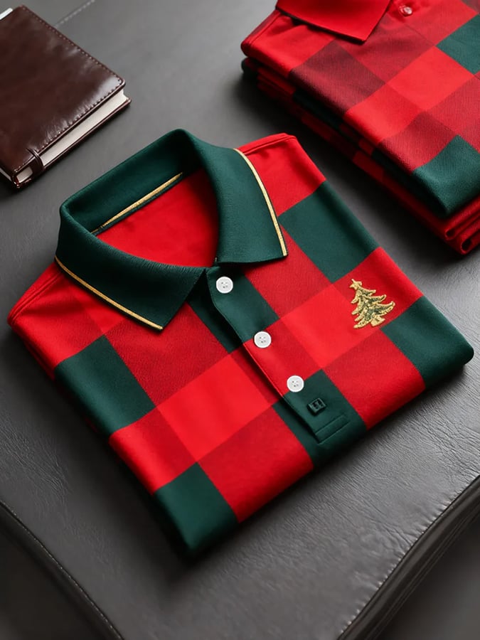 Men's Christmas-Themed Printed Short-Sleeved Polo Shirt