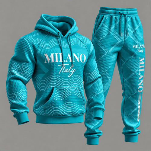 Men's Blue Hooded Sweatshirt and Sweatpants Set