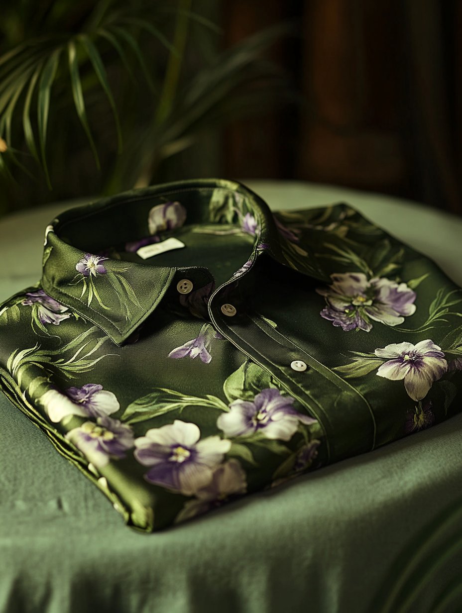 Men's Business Casual Floral Lapel Short Sleeve Shirt