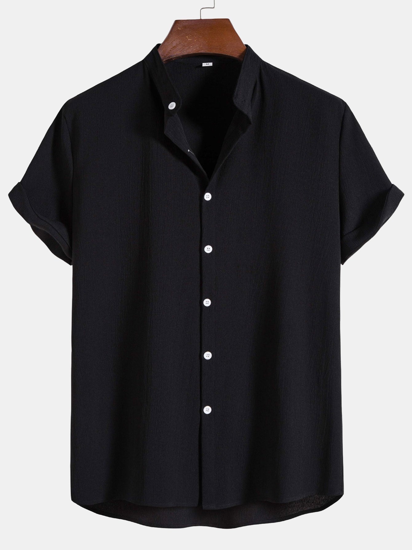 Crinkled Texture Stand Collar Shirt