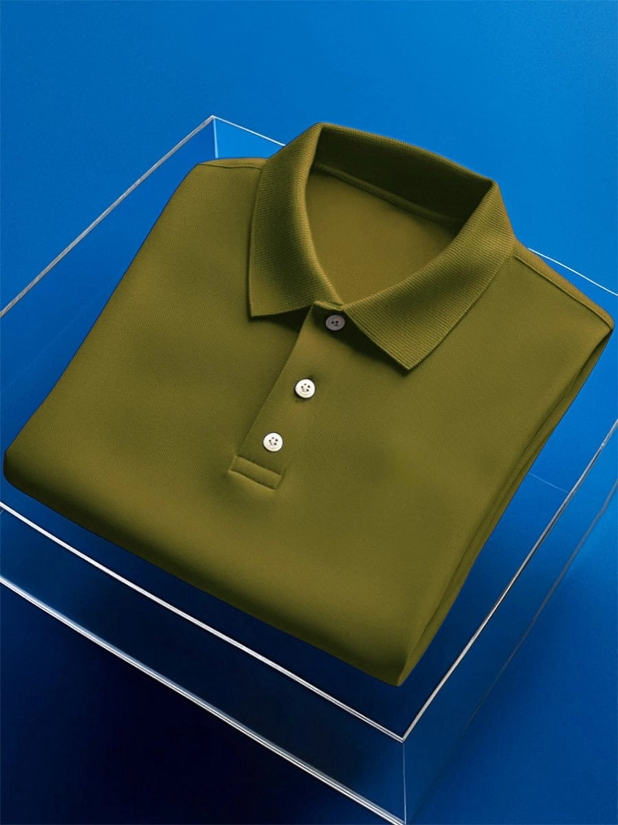 Men's Business Casual Embroidery Button Short Sleeve Polo Shirt