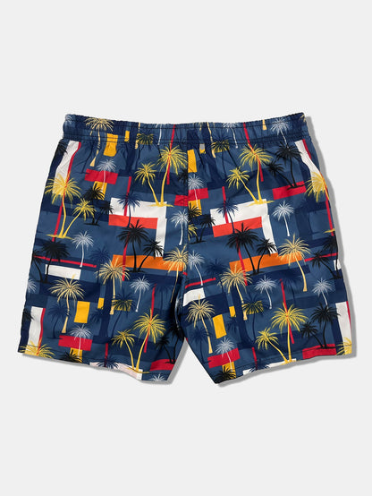 Palm Tree Color Block Print Swim Shorts