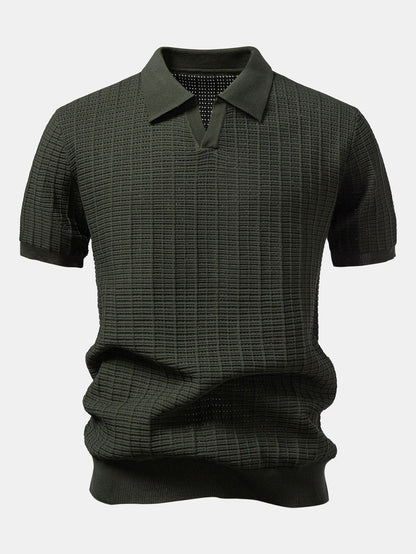 Textured Jacquard Johnny Collar Knit Polo