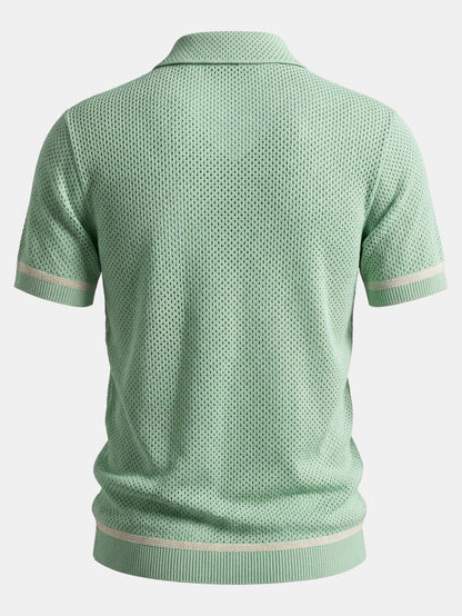 Contrast Trim Open Knit Shirt