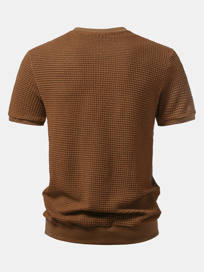 Short-Sleeve Waffle Ribbed Hem T-Shirt