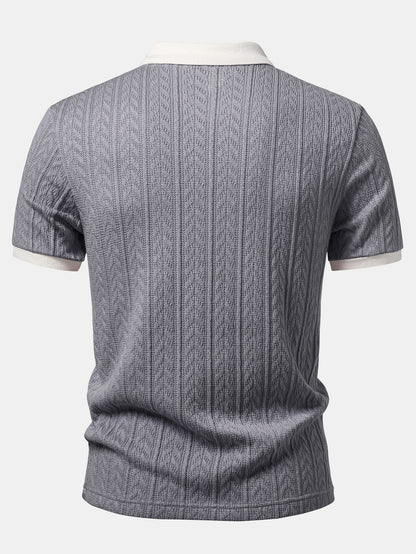 Wheat Ear Jacquard Zipper Knit Polo