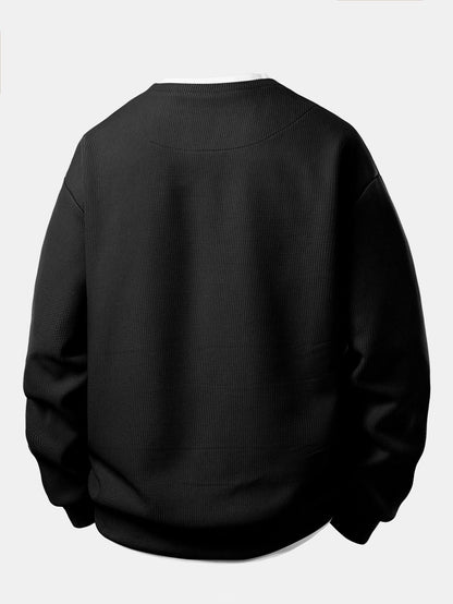 2 In 1 Waffle Notched Collar Sweatshirt & Waffle Pleated Pintuck Straight Leg Pants
