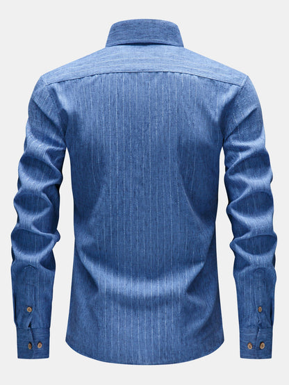 Long Sleeve Stripe Linen Look Button Up Shirt