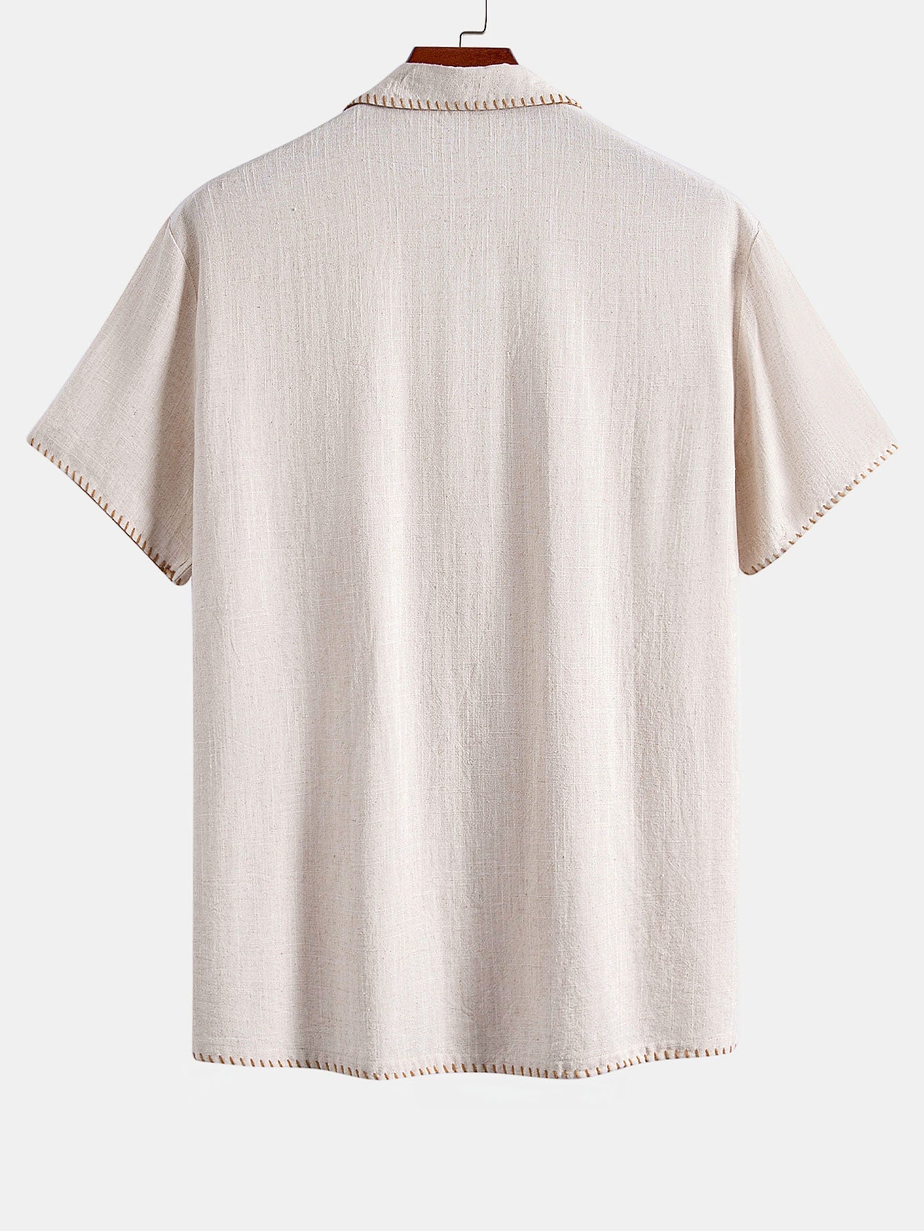 Contrast Stitching Linen Rayon Blend Cuban Shirt