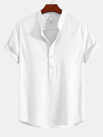 Half Open Collar Linen Shirt